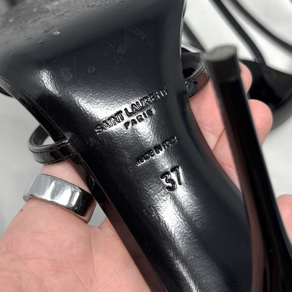 Saint Laurent YSL Cassandra Patent Leather Strappy Sandal Heel Designer Black 37 - Picture 12 of 16